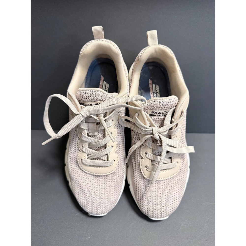Skechers Bobs Sport Squad Tan Knit Memory Foam Sneakers Womens Shoes Size 6 - Picture 3 of 10